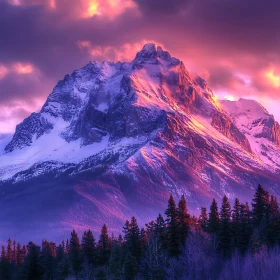 Snowy Mountain Peak at Sunset