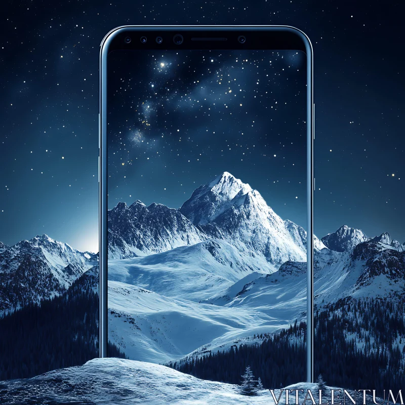 AI ART Starry Night Over Snowy Peaks on Phone