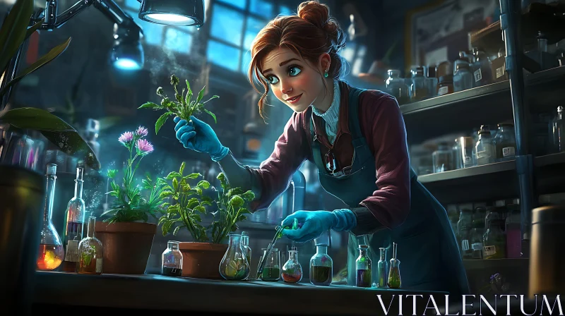 Woman Scientist Examining Plants in Laboratory AI Image