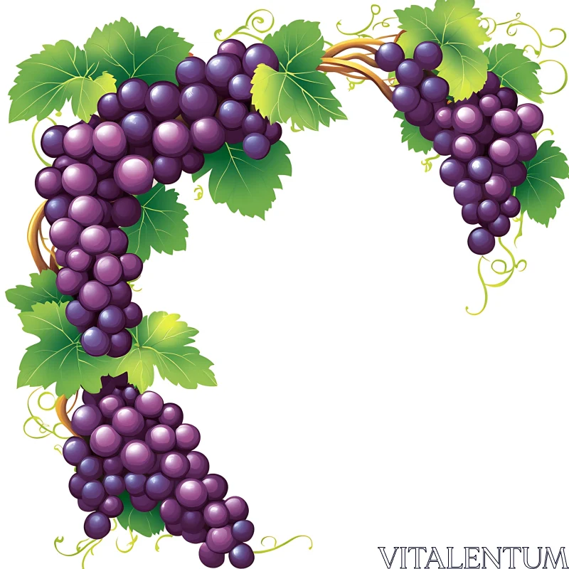 Illustration of Sweet Purple Grapes and Greenery AI Image