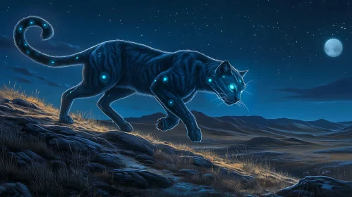 Glowing Feline Under Moonlight