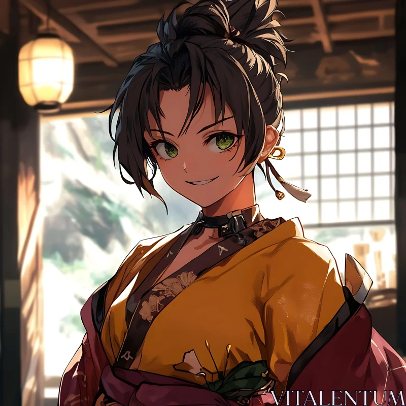 Anime Woman in Traditional Japanese Attire AI Image