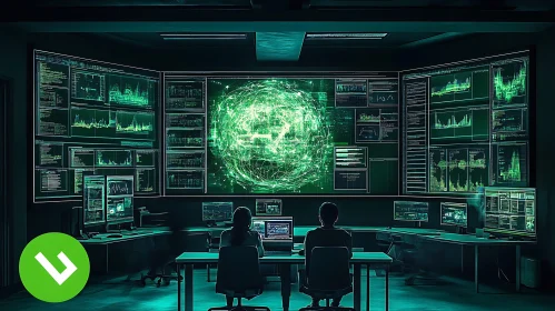 Data Analysis Hub with Teal Lighting