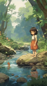 Young Girl Exploring a Tranquil Forest