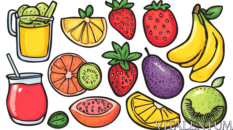 AI ART Cartoon Style Fruit and Juice Display