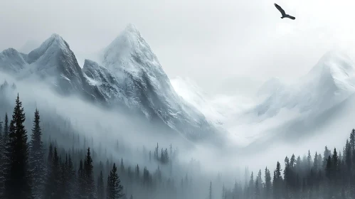 Tranquil Mountain Scene with Soaring Bird