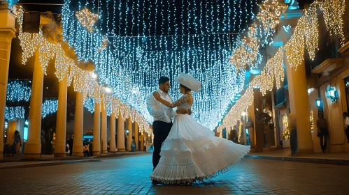 Couple's First Dance Under Twinkling Lights