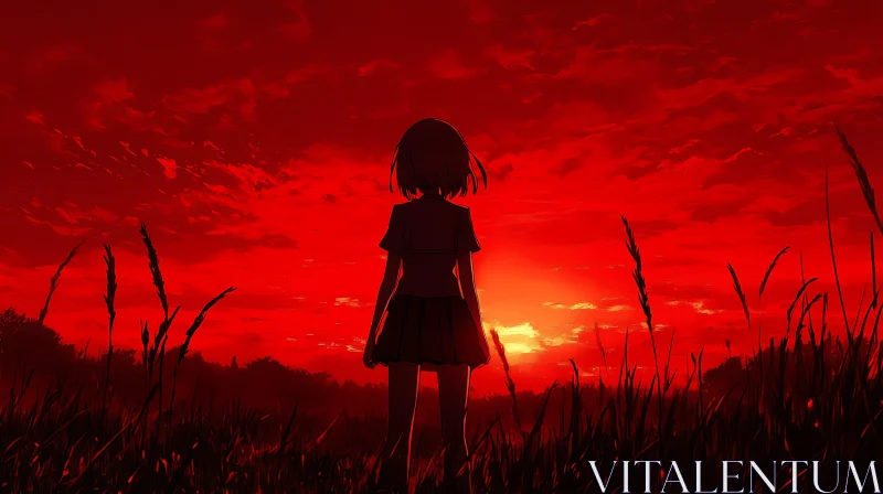 Anime Girl Silhouette at Sunset AI Image