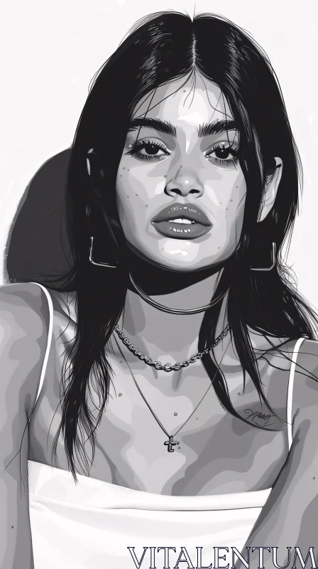 Stylish Portrait of Kylie Jenner in Monochrome AI Image