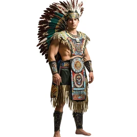 Aztec Warrior in Full Traditional Dress