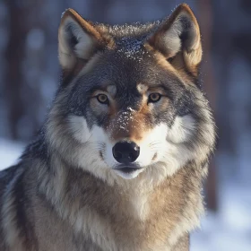 Close-Up of a Wolf in Winter