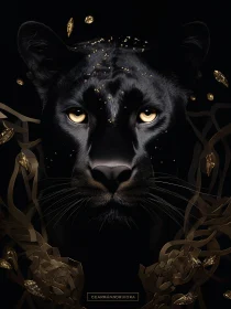 Panther Portrait with Golden Embellishments