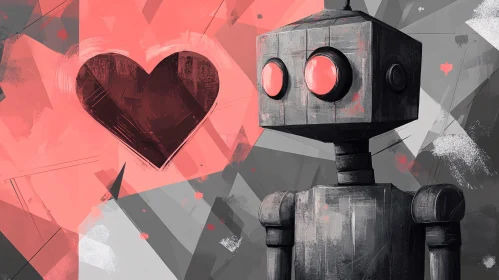 Geometric Artwork Featuring Robot and Heart