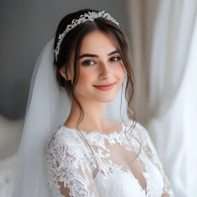 Young Woman in Wedding Dress and Tiara