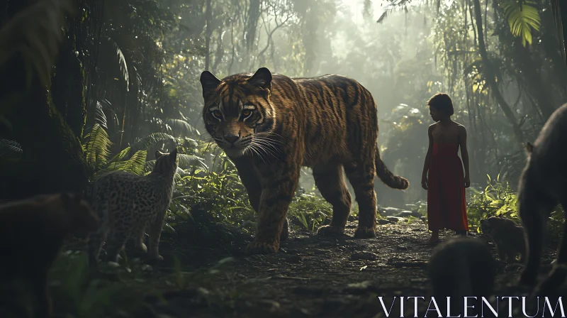 Jungle Scene with Tiger and Child AI Image