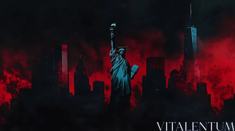 Statue of Liberty in a Red City AI Image