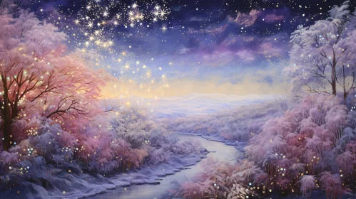 Enchanting Winter Wonderland with Sparkling Sky