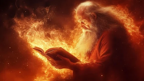 Old Man Reading Magic Book