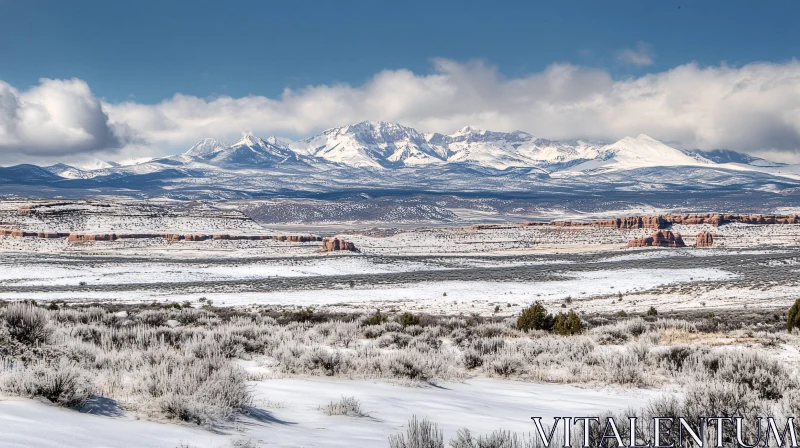 Winter Mountain Scenery with Snow AI Image