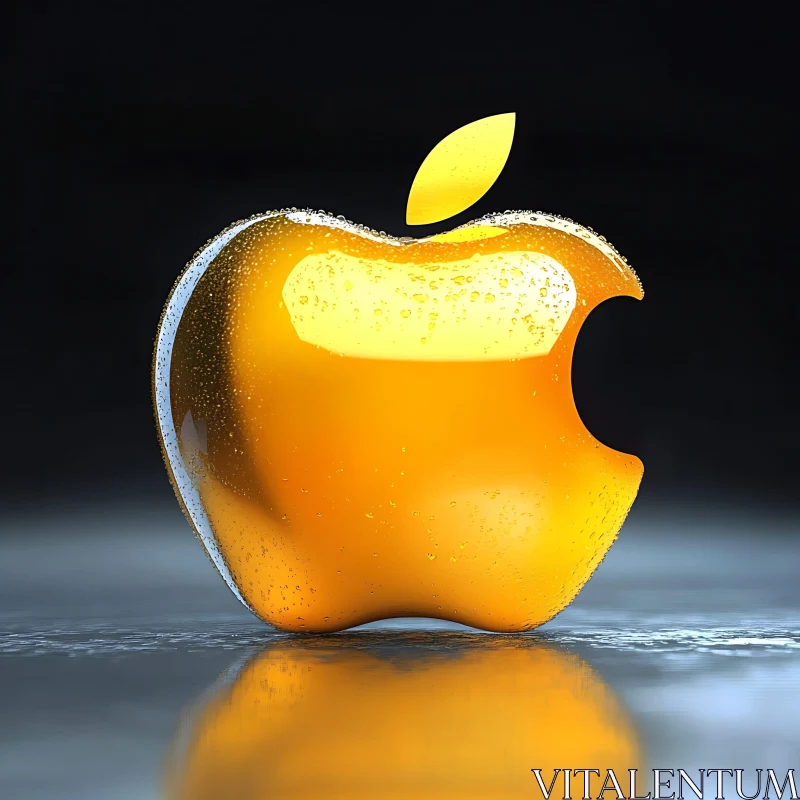 Glossy Orange Apple Symbol with Droplets AI Image