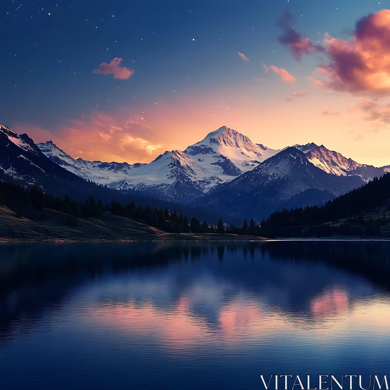 Tranquil Lake View with Mountain Backdrop AI Image