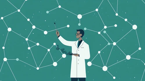 Illustration of Scientist with Molecules