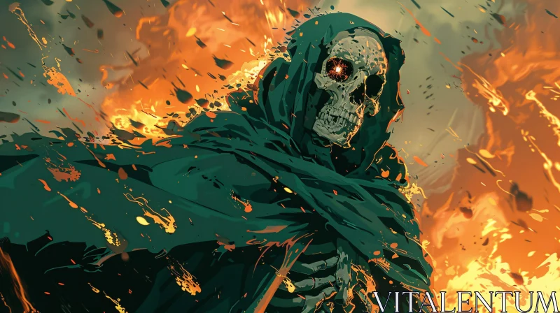 Haunting Skeleton in Flames AI Image