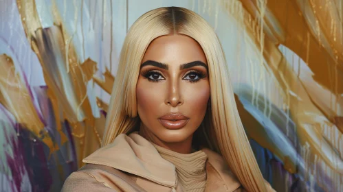 Elegant Kim Kardashian Portrait With Colorful Background