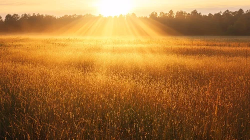 Golden Sunrise over Dewy Meadow