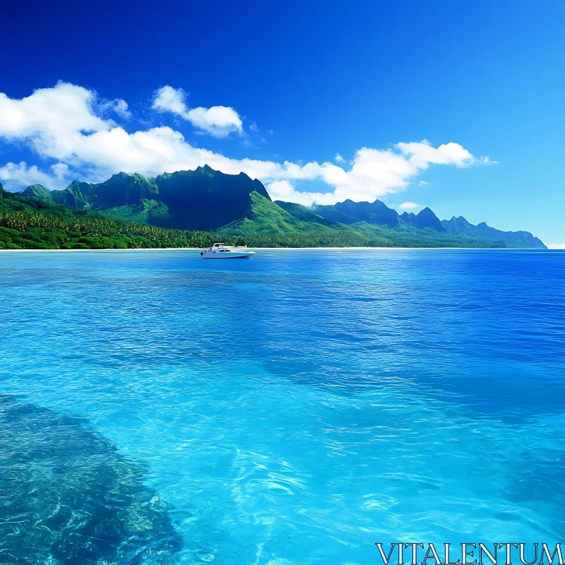 AI ART Tranquil Ocean Scene with Distant Mountains