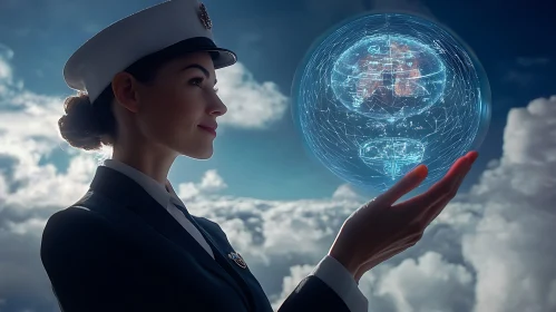 Woman Holding Futuristic Network Globe