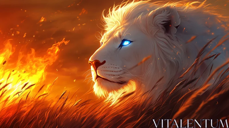 Regal Lion Amidst Flames AI Image