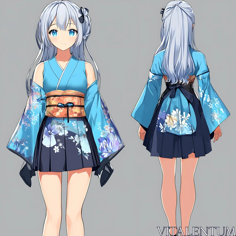 Anime Character in Floral Kimono AI Image