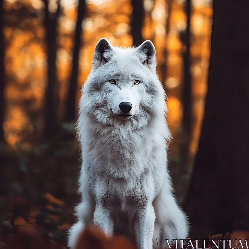 Arctic Wolf Portrait in Woods AI Image