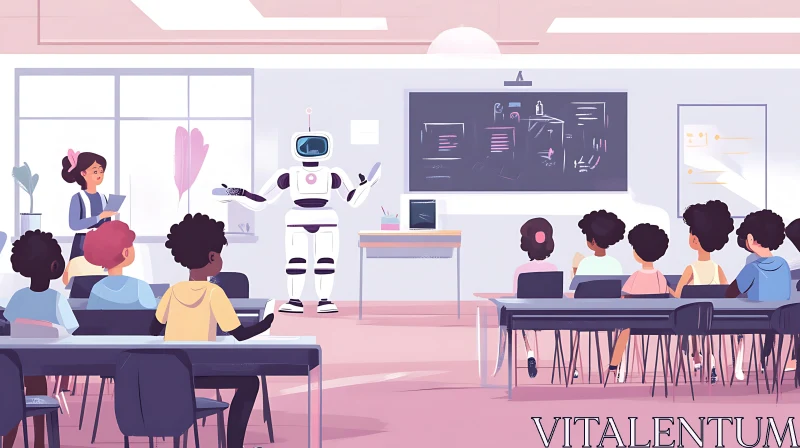 Future Classroom with Robot Instructor AI Image