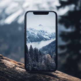 Winter Mountain View Through Mobile Screen