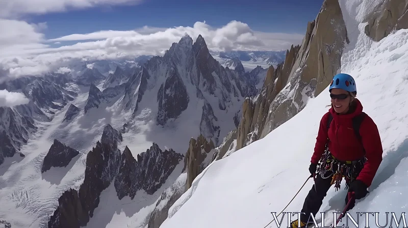 Ascending Snowy Mountain Peak AI Image