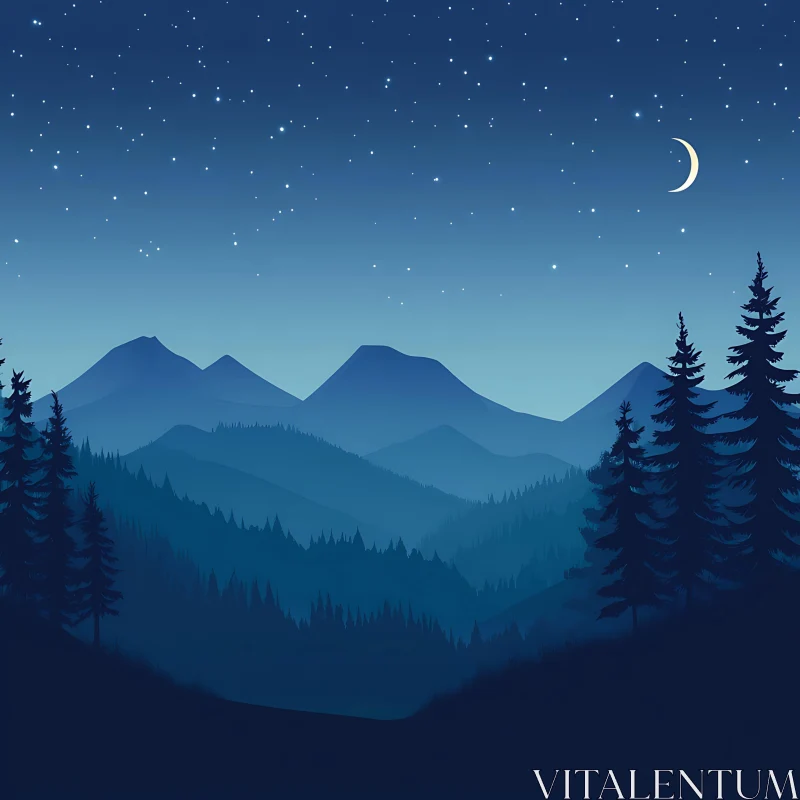 Peaceful Mountain Night Scene AI Image