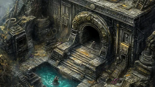 Forgotten Temple Entrance with Water Pool