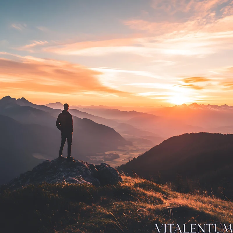 Sunset Contemplation Mountain Peak AI Image