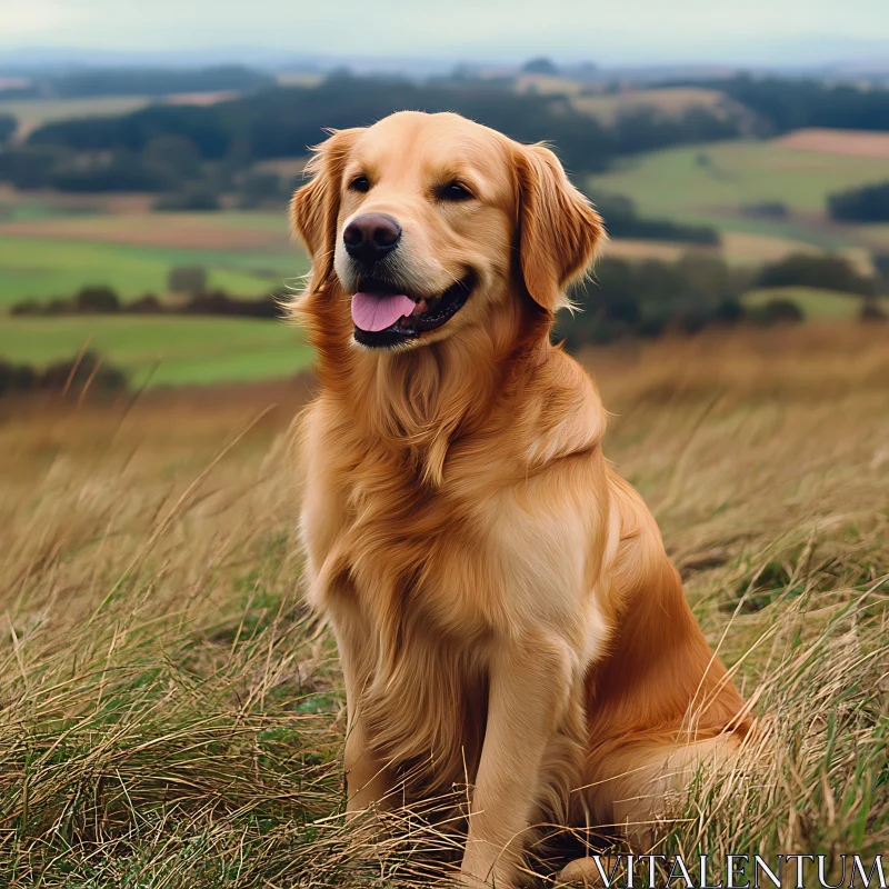 Charming Golden Retriever in an Open Field AI Image