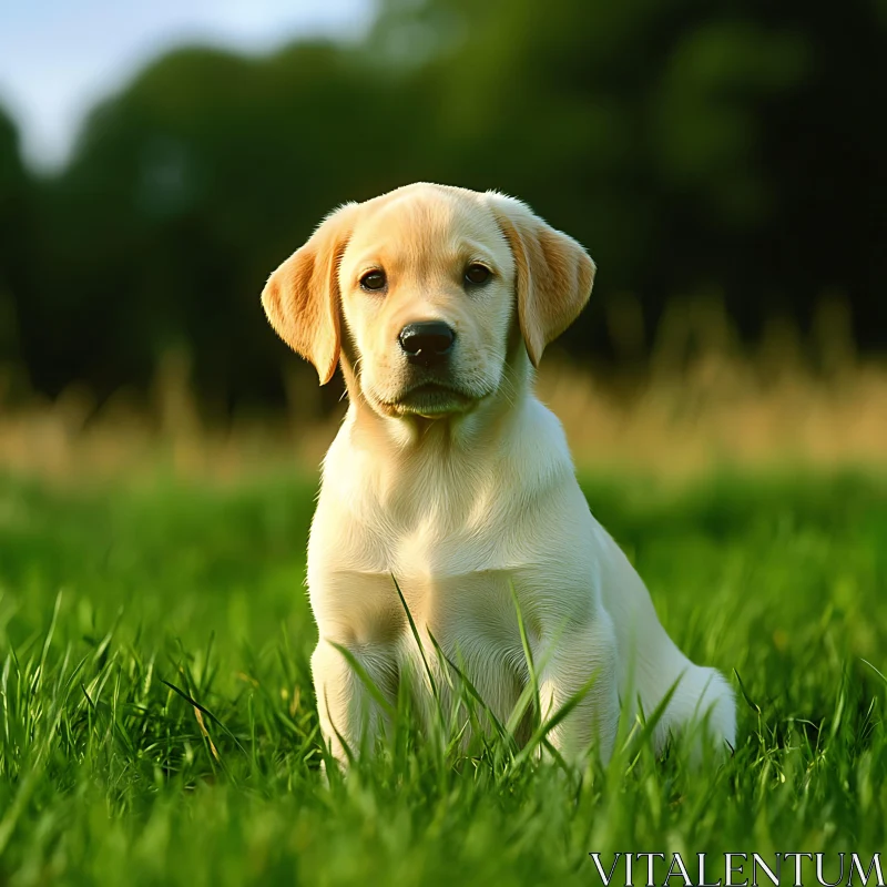 Adorable Golden Labrador Puppy Outdoors AI Image