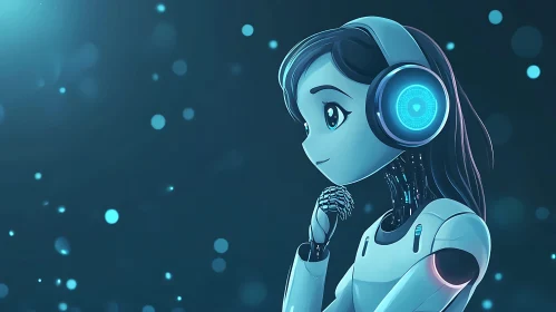 Futuristic Robot Girl with Neon Headphones