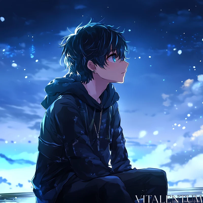 Anime Character Under Starry Sky AI Image