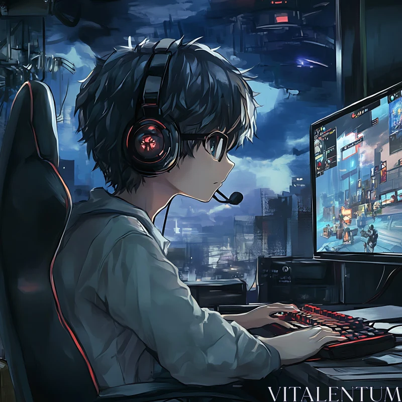 Futuristic Gaming Scene with Anime Character AI Image