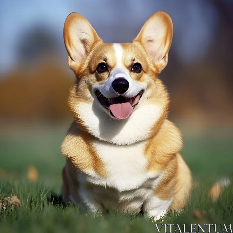 Cheerful Corgi Sitting in the Park AI Image