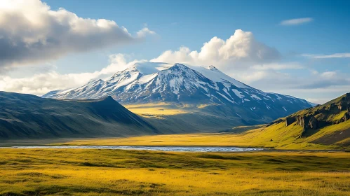 Scenic Mountain View with Golden Field