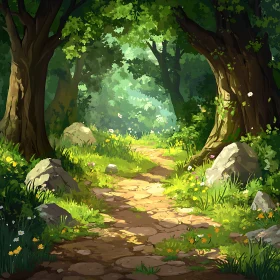 Enchanting Sunlit Forest Trail