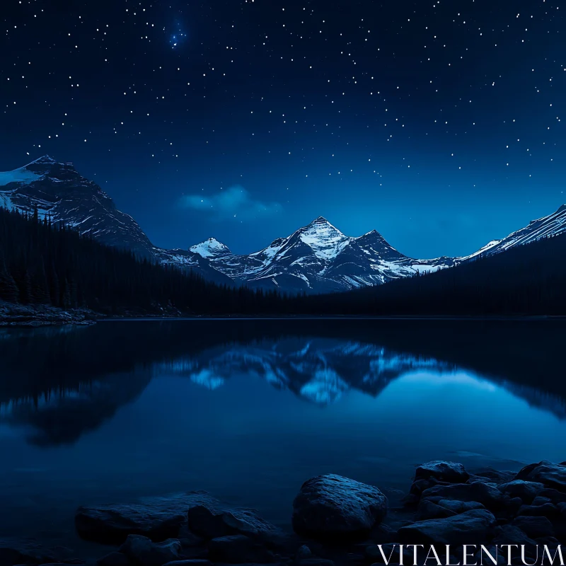 AI ART Night Reflection: Mountains and Stars