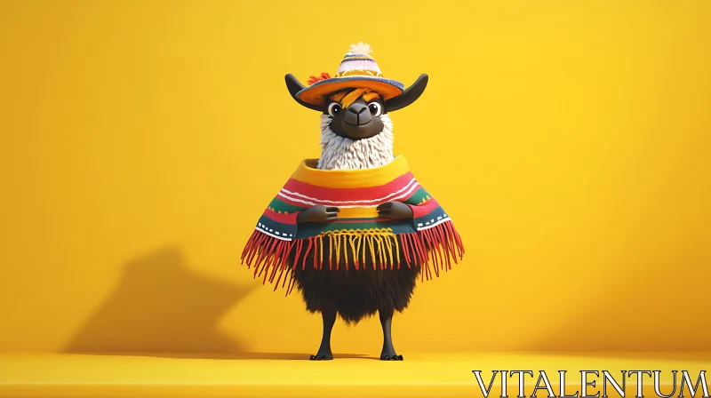 AI ART Cartoon Llama with Traditional Outfit